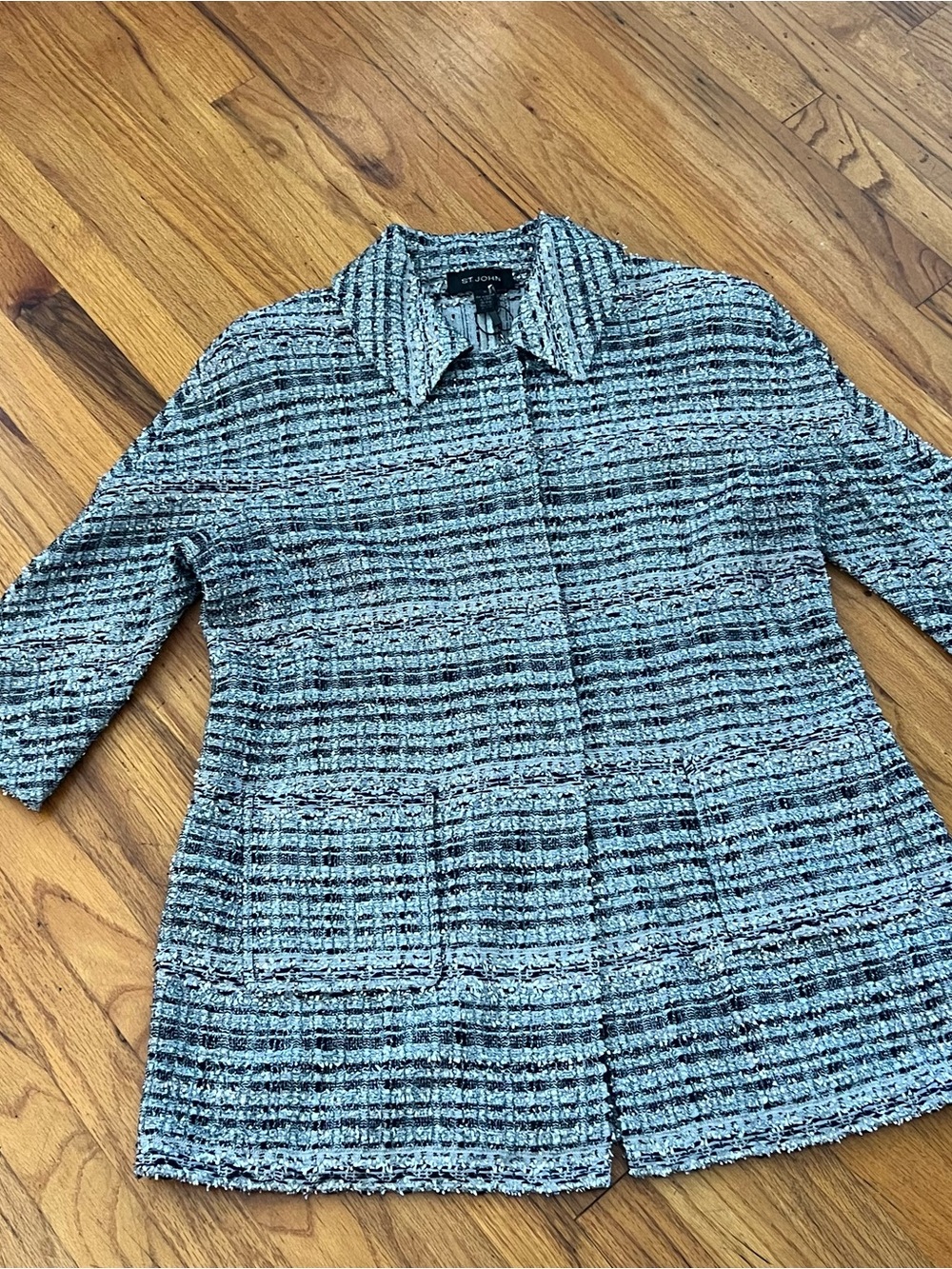 St. John Blue & Silver Tweed Blazer Jacket